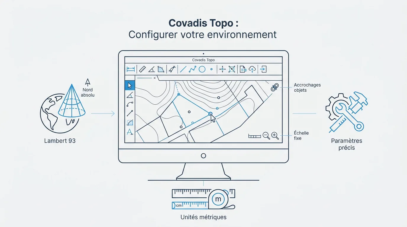 Configuration de l'interface Covadis Topo pour le paramétrage des unités et projections