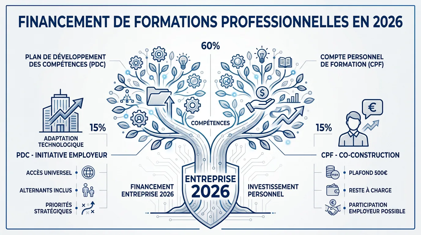 Schéma des dispositifs de financement de formation en entreprise pour l'année 2026