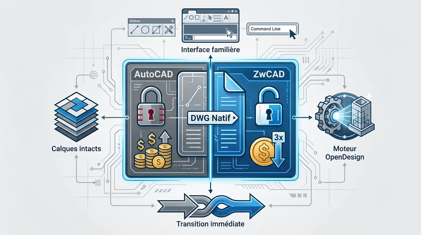 Comparaison de l'interopérabilité DWG et des coûts entre ZwCAD et AutoCAD